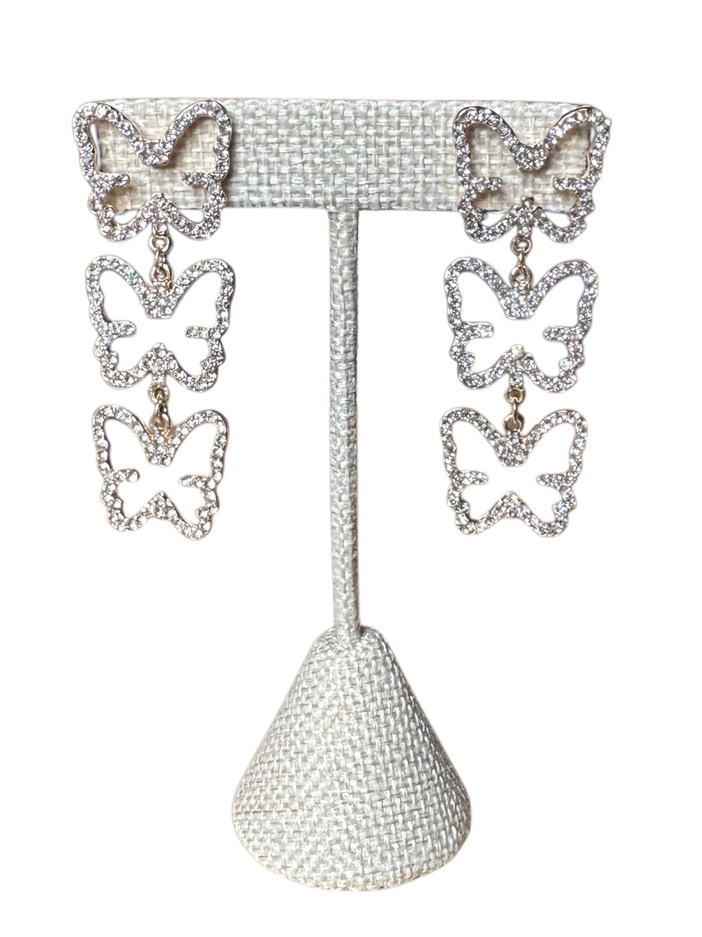 Crystal Butterfly Drop Earrings - Silver Tone